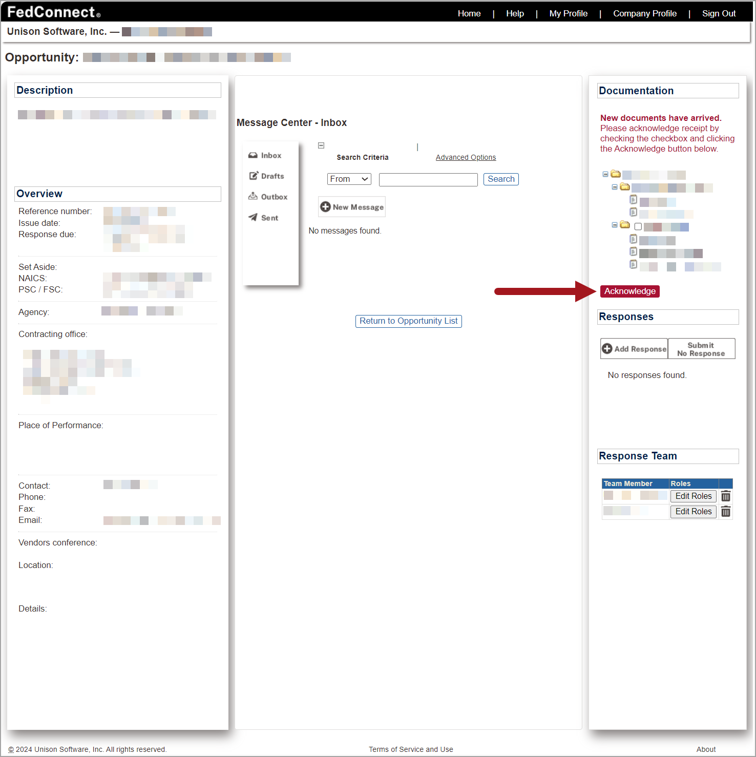 Acknowledge Button on Opportunity Summary Page